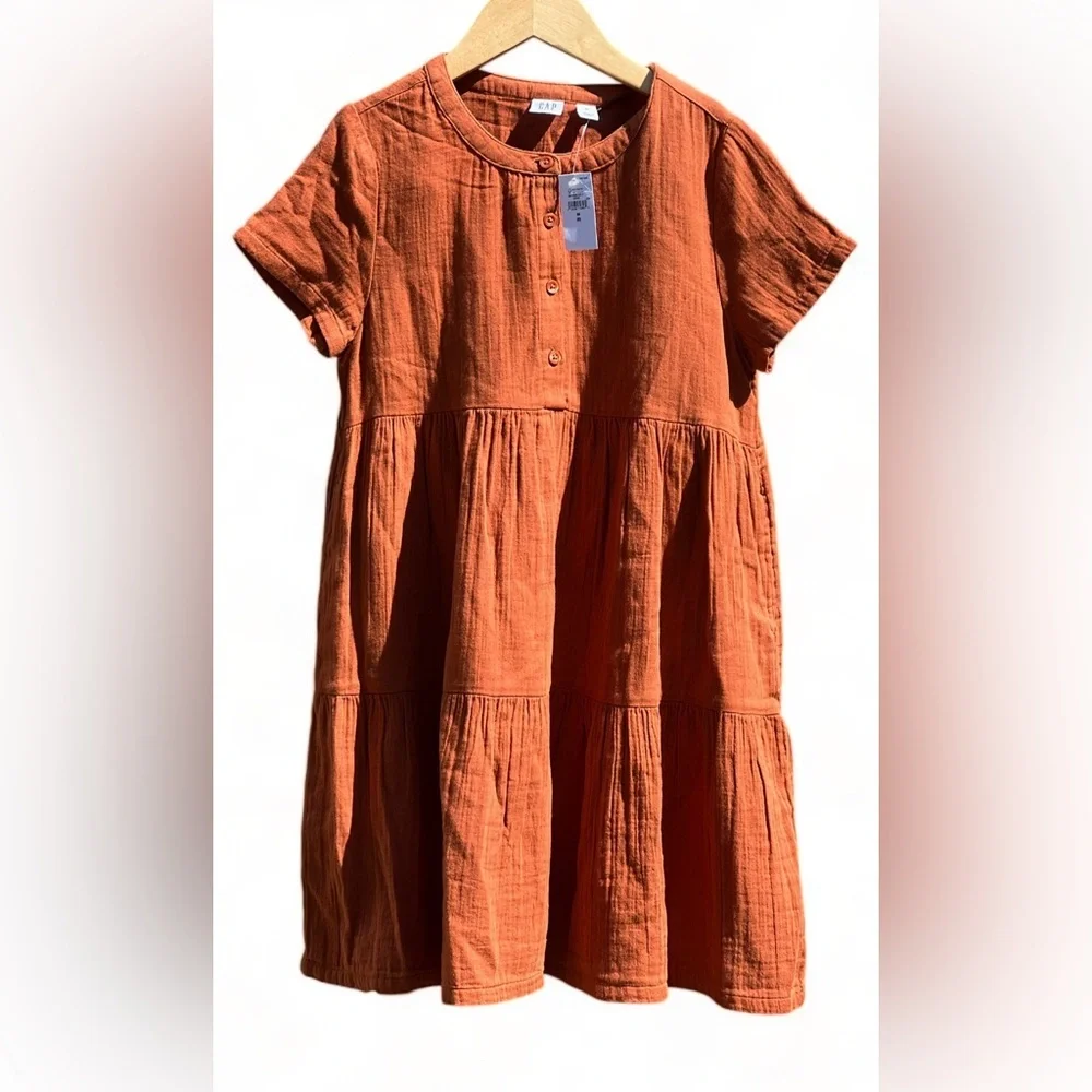 Gap Kids Crinkle Gauze Tiered Shirt Dress NWT
